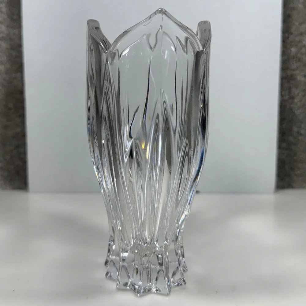 Gorham Lotus Oval Lead Crystal Vase‎ Tulip Rim Clear Heavy Blown Glass Floral 6